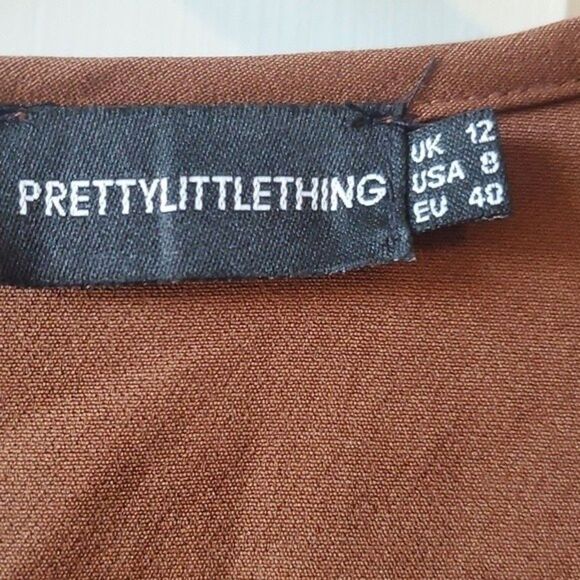 PRETTY LITTLE THING BROWN LACE UP CORSET STYLE DRESS RUCHING SEXY COSTUME SIZE 8 - Picture 2 of 6